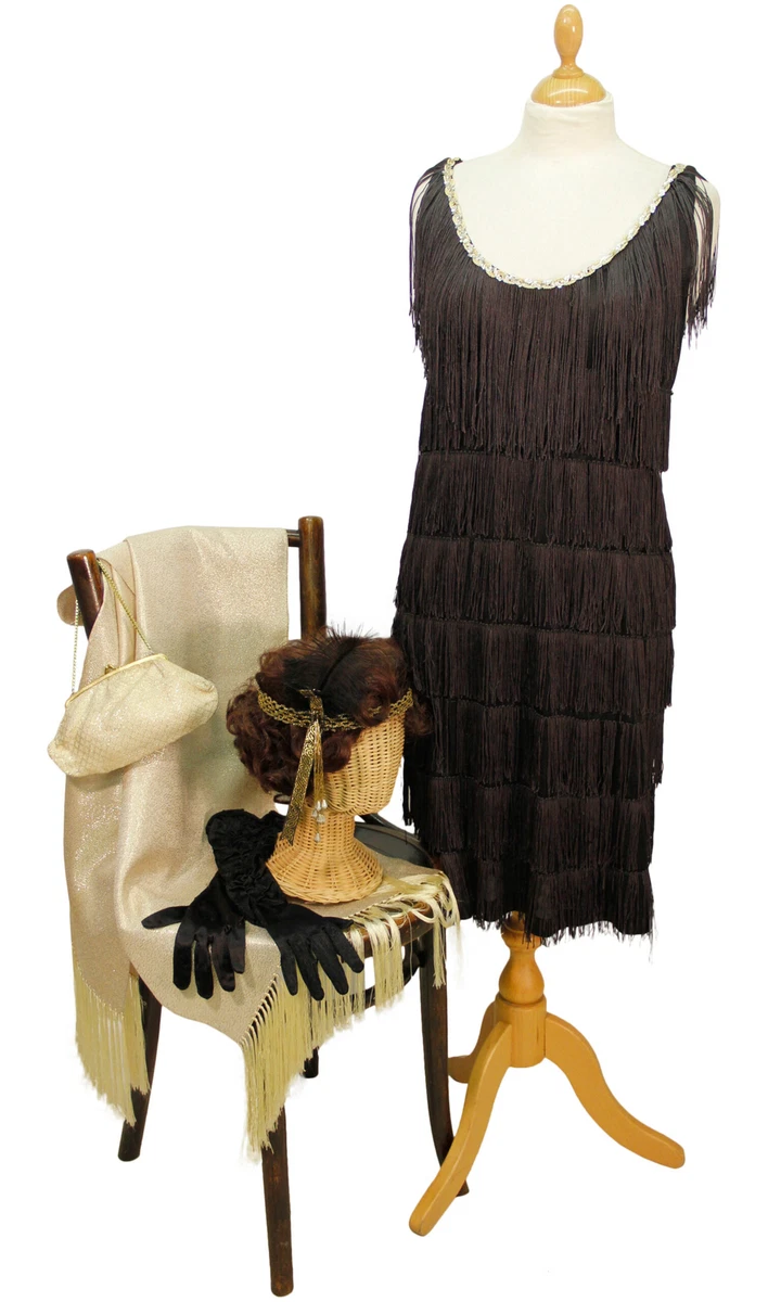 1920s Style Black Fringe Flapper Dress Size S M. Great For 20s