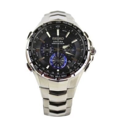 New Seiko Men's Coutura Radio Sync Solar Chronograph Stainless Watch SSG009