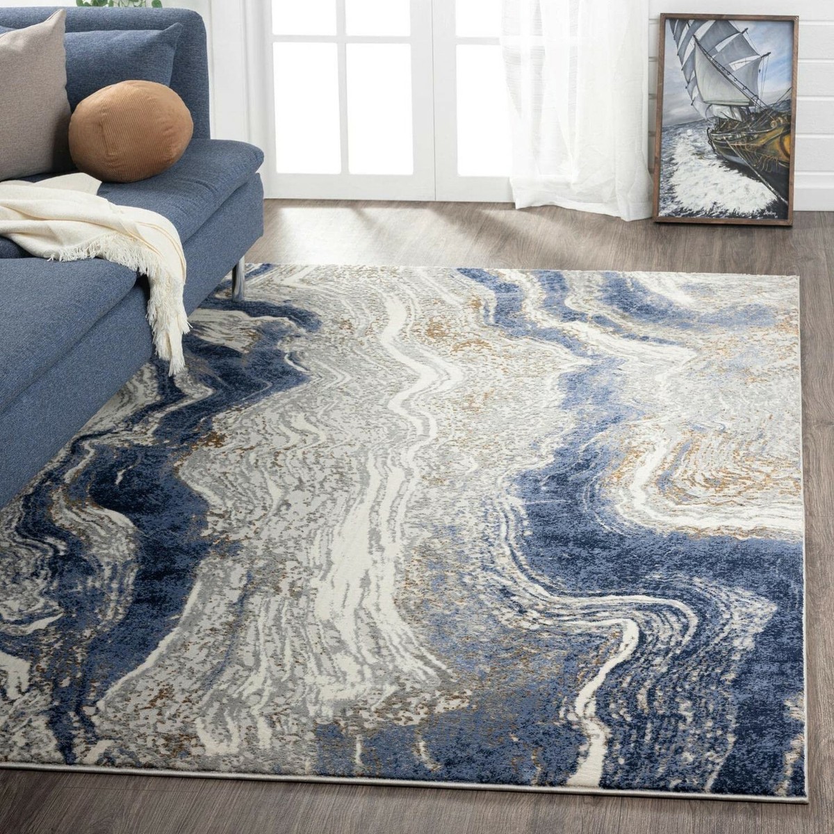 RUGS AREA RUGS 5X7 AREA RUG CARPETS MODERN LARGE BEDROOM BLUE 