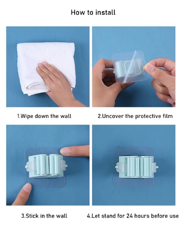 4 Pack Broom Holder Broom Gripper Mop Racks Holders Wall Mount Self Adhesive US - Image 4 of 4