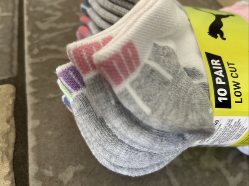 NEW PUMA 10 PACK SOCKS KIDS 9-3.5 GIRLS MULTICOLOR DRYCELL LOW CUT - Picture 5 of 11