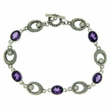 925 Sterling Silver Bali Oval Amethyst Bracelet Size 7 1/4" » B32