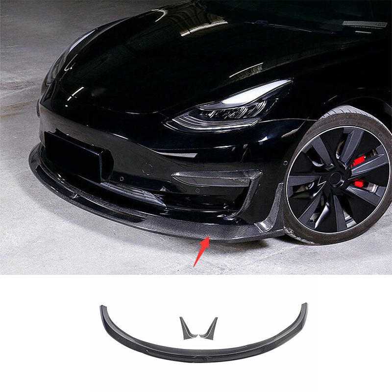 1PCS Real Carbon Fiber 17-22 RZ Front Bumper Lip Splitter Fit For Tesla Model 3