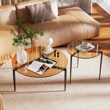 Couchtisch Rund Glas Wohnzimmertisch Kaffeetisch Sofatisch Metall Beine Modern