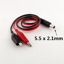 100pcs 5.5mm x 2.1mm Male DC Power Connector to 2x Alligator Clip Charger Cable