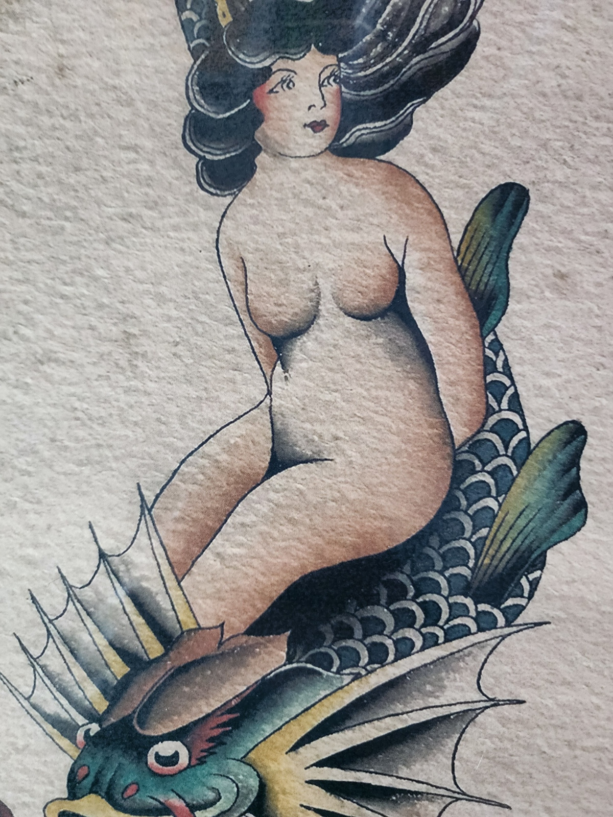 C.J. "Pop Eddy" Vintage Japanese Traditional Style Tattoo Flash Sheet, Girl, Koi