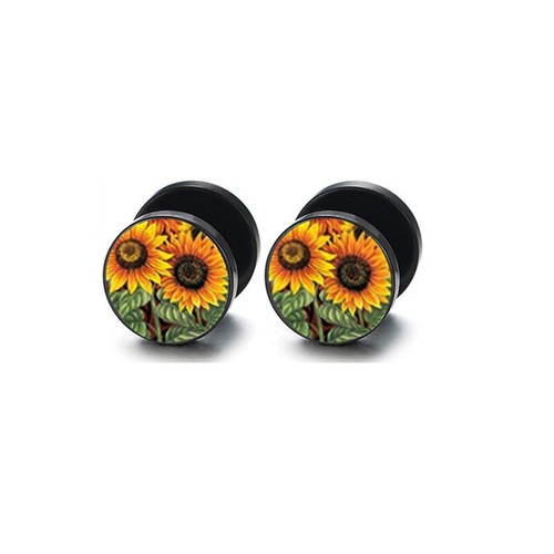 2X Surgical Steel Multi Pattern Fake Ear Plug Flesh Tunnel Stud Earring Piercing - Picture 11 of 17