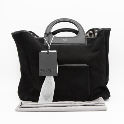 MAX MARA Borsa Black Suede Leopard Reversible Handbag Brand New