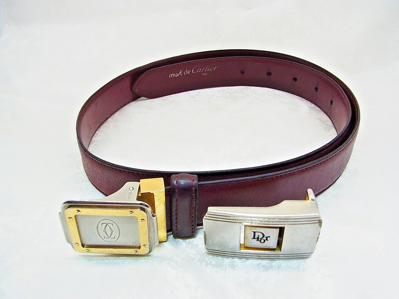 Auth Cartier Santos Vêtements Ceinture Taille 80 88 cm & Christian Dior Boucle Lot de 2