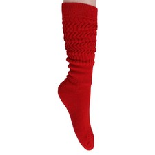 Red Cotton Slouch Socks Made in USA 1 PAIR Size 9 to 11