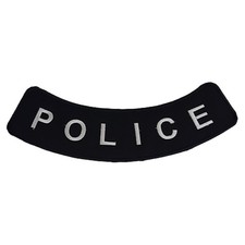 POLICE Rocker Patch - 11" x 2.75" Large Silver & Black Embroidered Vest Jacket