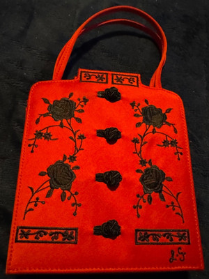 1996 Lulu Guinness Red Silk Chinese Mandarin Blouse Purse w/Frog Buttons, London