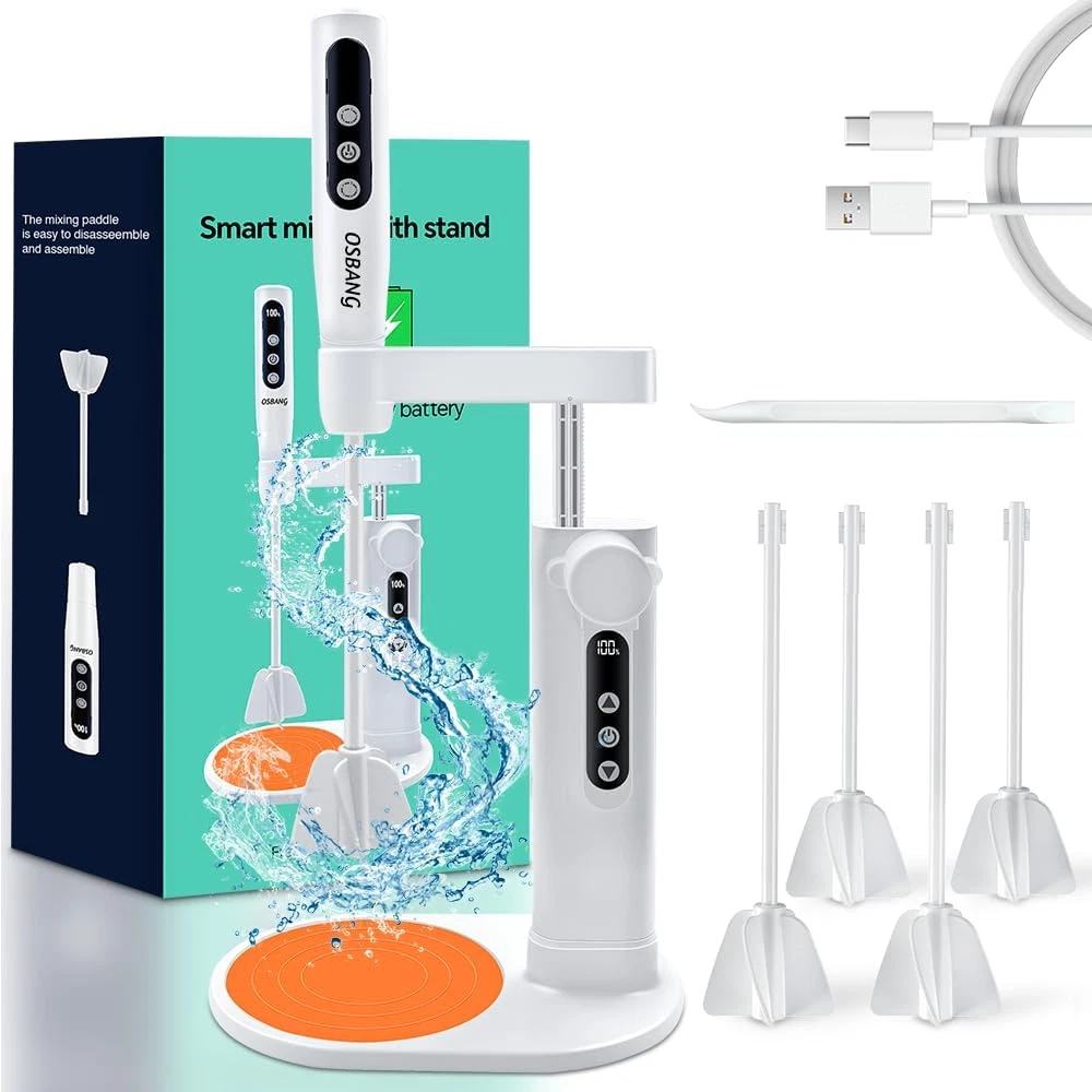 OSBANG Electric Resin Mixer with Stand, Rechargeable Epoxy Resin Mixer with Hand