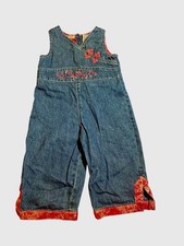 Vintage Y2K Faded Glory Denim Overalls Pink Paisley Trim Floral 18 Months