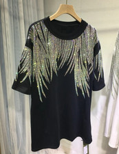 New Men Women Fashion Diamond Wings Rhinestone Luxury Black White T-Shirt