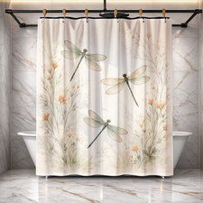 Elegant Dragonfly Floral Home Decor Shower Curtain 72x72 Polyester Fabric