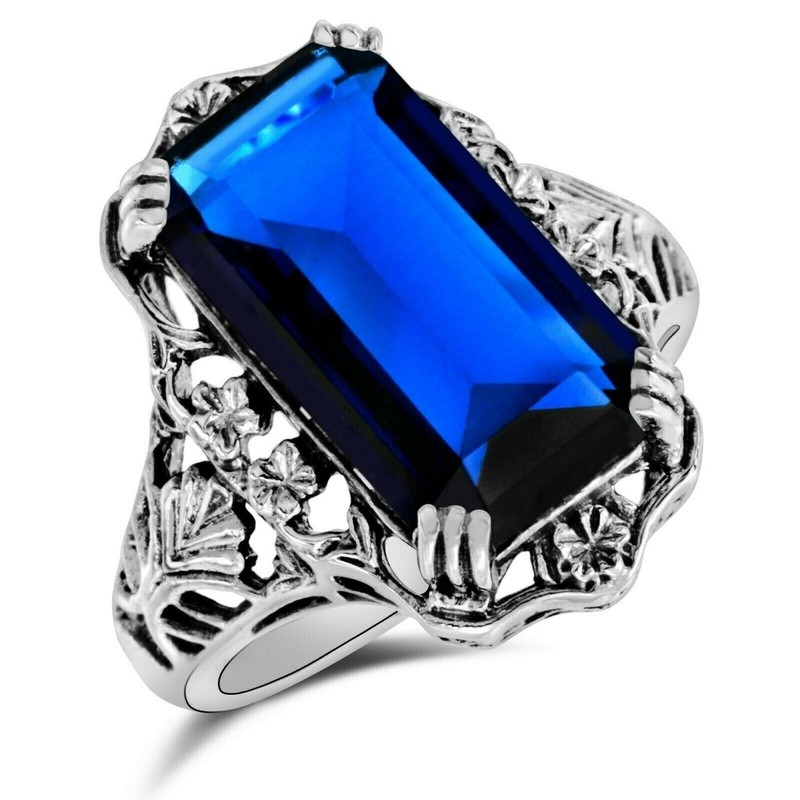 12CT Heat Treated Kyanite 925 Solid Sterling Silver Art Nouveau Ring Sz 6 F5-2