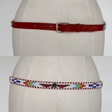 Vintage Southwestern Style Thunderbird Woven Brown Leather Tooled Belt