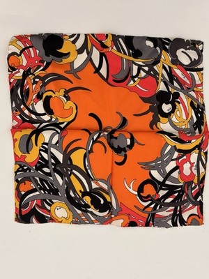 Vintage Emilio Pucci Italy Silk Scarf Orange Print Gray Black