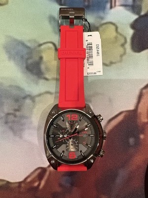 DIESEL Men s DZ-4481 Overflow Chronograph Red Dial Watch BRAND NEW