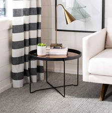 Home Ruby Modern Rose Gold and Black Tray Top Round Accent Table