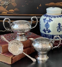 Trio Gorham Chantilly Sterling Silver Sugar Creamer Tea Strainer American 6”