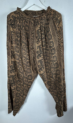 Kusnadi New York Womens Smocked High Waist Bohemian Harem Pants Handmade Brown
