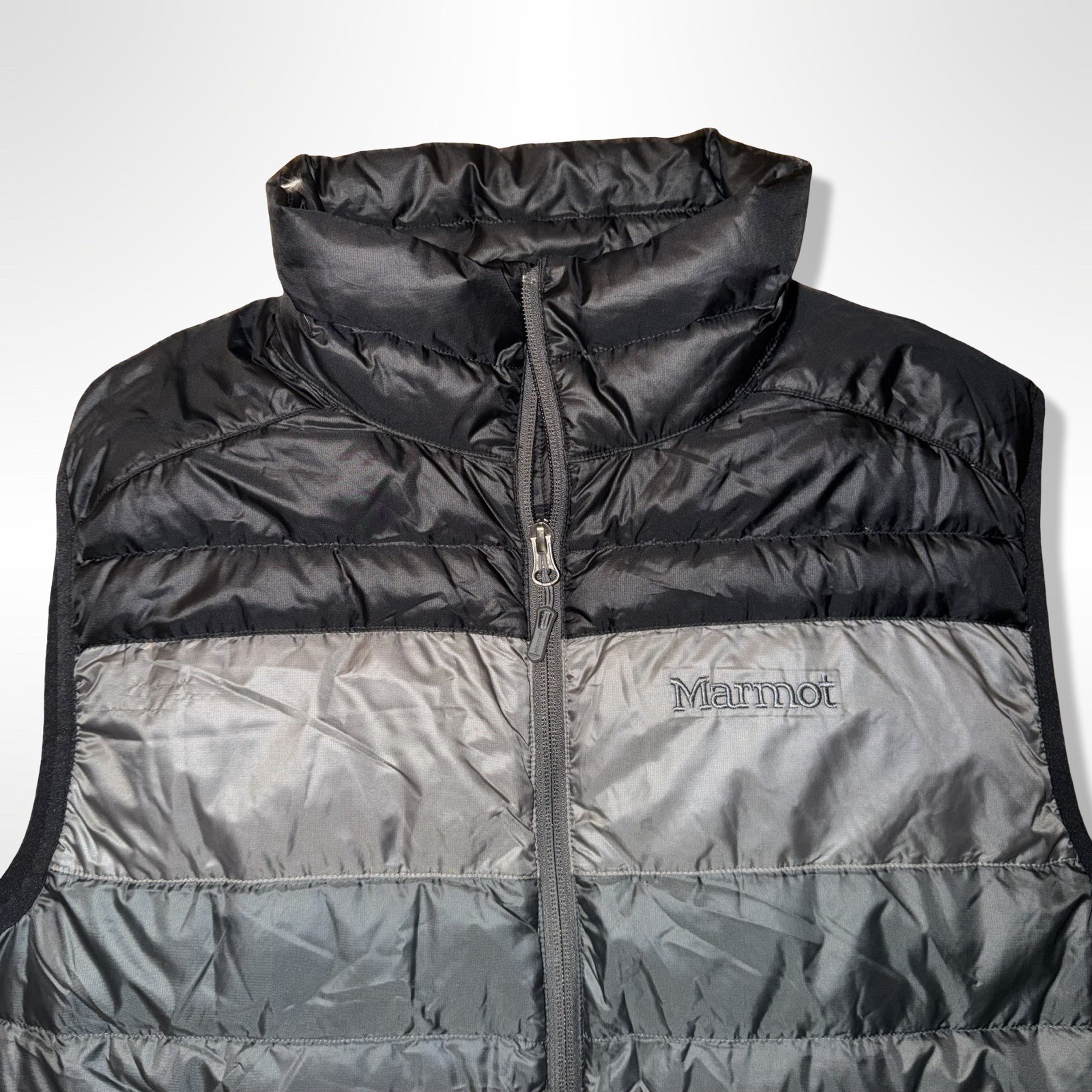 Marmot Puffer Vest Mens Sz L Black/Gray 600 Fill Duck Down Insulated Coat image 4