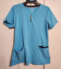 Women's Scrubstar Premium Solid Blue Scrub Top Zip V-Neck Size Small S