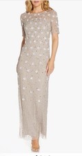 Adrianna Papell Beaded Evening Gown 3D Floral Embellishments NEW 329 NWT