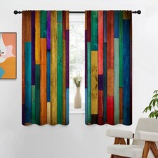 Colorful Curtains 42" W x 63" L Western Farmhouse Antique Rustic Wood Barn Do...