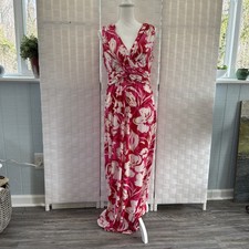 Vince Camuto Pink Floral Maxi Dress Sleeveless V-Neck Ruched Zip Size 8