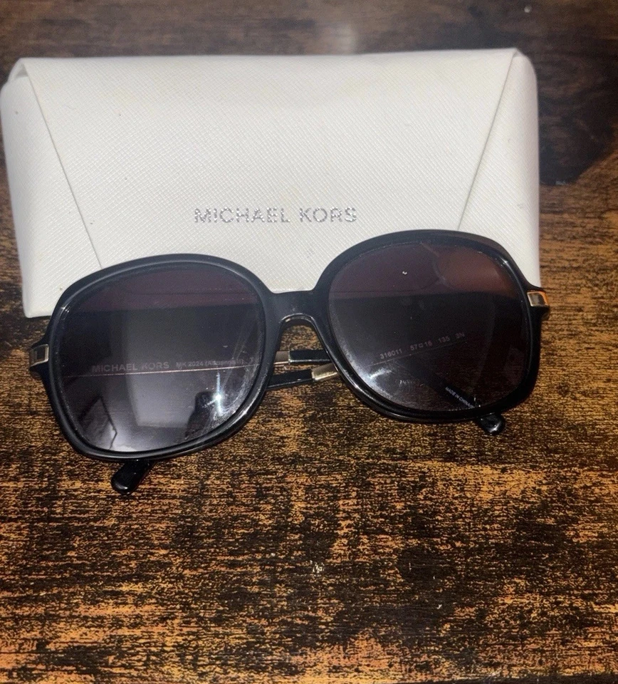 Michael Kors Adrianna Women’s Oversized Black Sunglasses w/ White Logo Case - Image 2 of 4