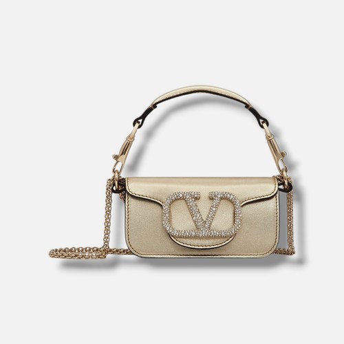 Valentino Garavani Women Gold Loco Leather Micro Shoulder Crossbody Hand Bag
