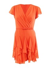 Lauren Ralph Lauren Women's Ruffle-Trim Chiffon Dress (12, Orange)