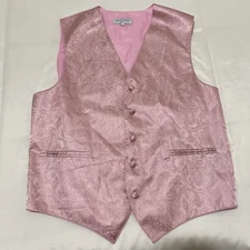 Vesuvio Napoli  ITALY Pink Satin Vest L Covered Buttons Pockets Adjustable Strap
