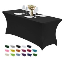 CWK 6FT Waterproof Stretch Spandex Table Cover 72" x 30" Rectangular , Black