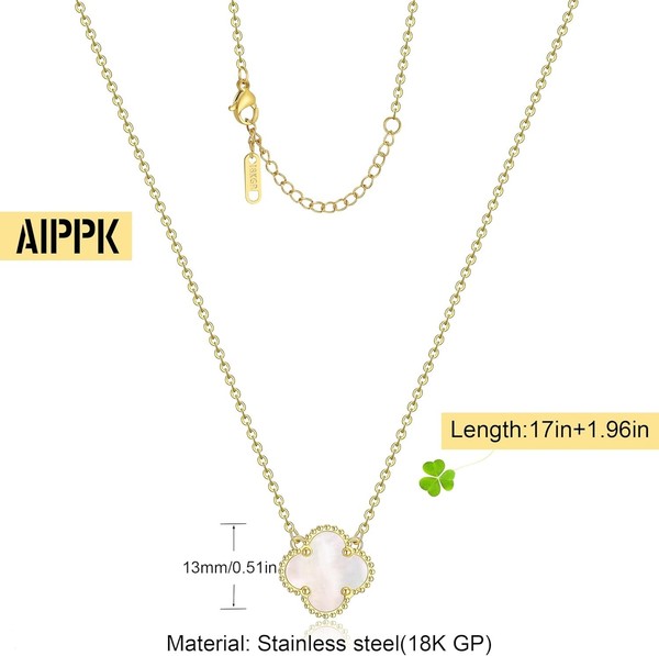 Alternate view of Clover Pendant Necklace For Women 18k Gold Plated Four Leaf White