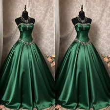 Elegant Evening Party Dresses Strapless Green Satin Prom Gowns Floor Length