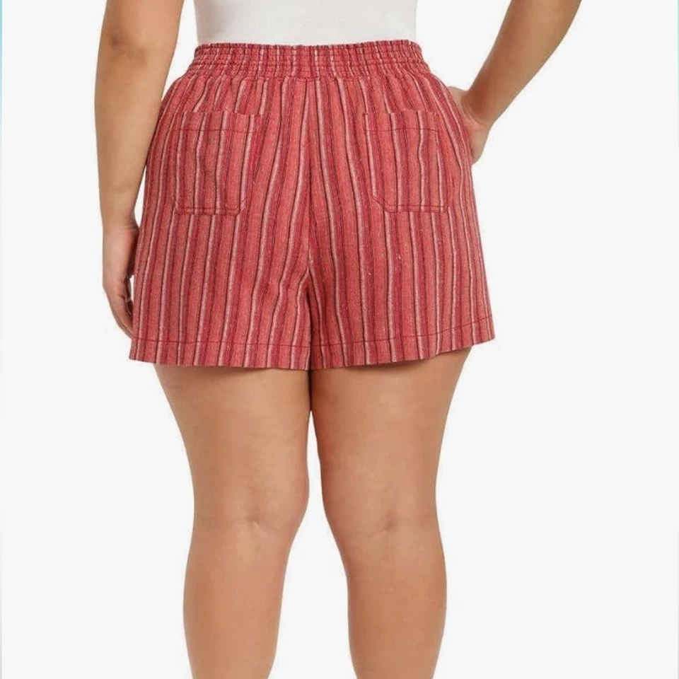 Briggs Women's Linen Blend Summer Shorts with Pockets Drawstring Red Stripe M - Image 2 of 3