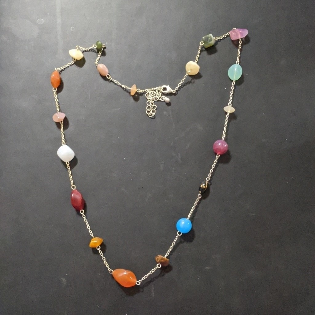Silver Tone Multi Color Beaded Statement Necklace - image 1