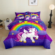 Unicorn Comforter Set for Girls 6 Pieces Kids Rainbow Unicorn Bedding Set wit...