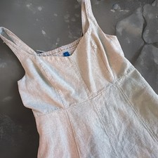 Old Navy Women’s L Beige Linen Blend Midi Dress Lagenlook Coastal Boho Smocked
