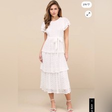 Lulus Whimsical Spirit Ivory Lace Tiered Backless Midi Dress size small NWT