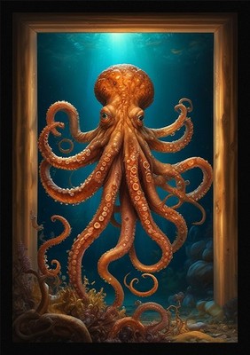 Epischer Oktopus gerahmtes Wandbild Poster Leinwanddruck Bild