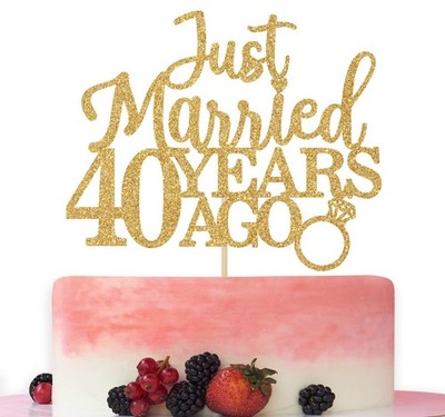 Just Married 40 Years Ago Cake Topper, Happy 40th Anniversary Cake Decoration...