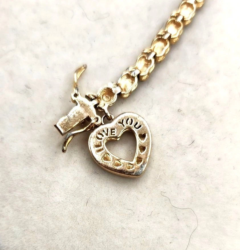 Gold Plated Sterling Silver CZ Tennis Bracelet With Dangle Heart Charm - Image 2 of 4