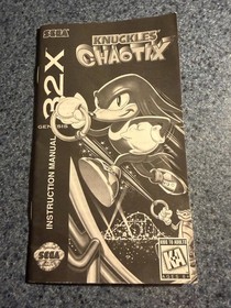 Knuckles Chaotix for Sega 32X Game Cartridge and Manual