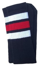 22" Knee High Tube Socks Black/White-red Stripes Style 1