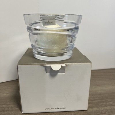 ''Signed'' MODERNIST JASPER CONRAN Waterford CRYSTAL AURA CANDLE Holder 4X5.5''
